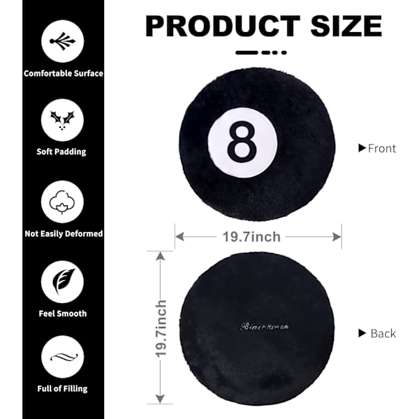 8 Ball Pude, 19.7\" Simuleret Sort Billard 8Ball Pude 50cm
