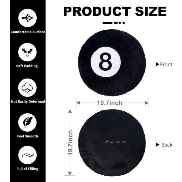 8-Bollspute Kudde, 19.7\" Simulerad Svart Billjard 8-Boll Kastkudde 35cm