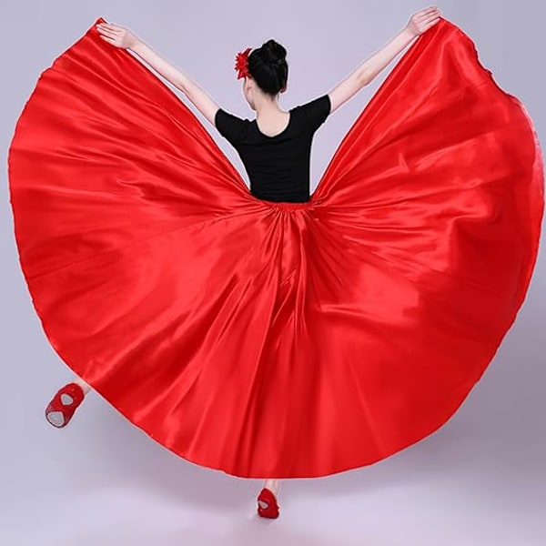 Dame Sateng Full Sirkel Ankel Lengde Swing Langt Skjørt Magdans Kostyme Red 80cm