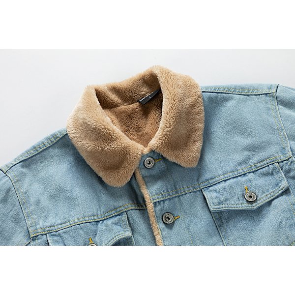 Mäns Fleecefodrad Jeansjacka Vinterjacka Light Blue 2XL