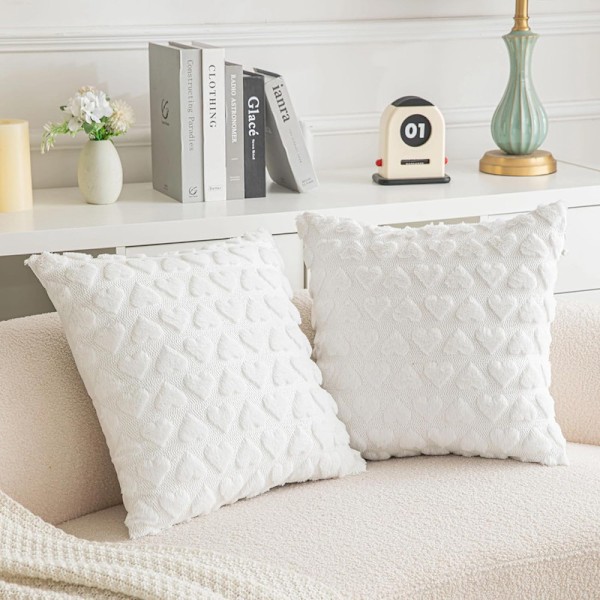 Sæt af 2 Hjerte Kærlighed Søde Dekorative Valentinsdag Pudebetræk White 50*50cm
