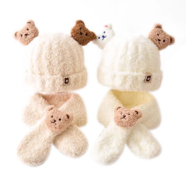 2 st Baby vintermössa Scarf Set beige