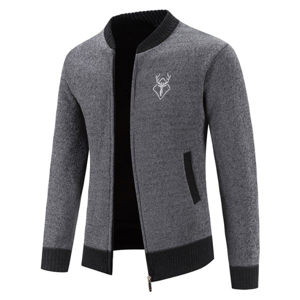 Herrar Stickad Cardigan Varm Jacka Dark Gray XXXL
