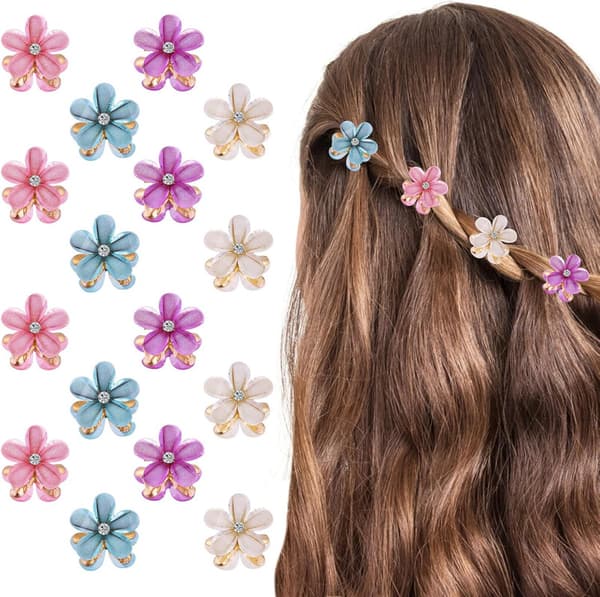 16 st blommiga hårklämmor, kristallrhinestone kronblad hårklämma A