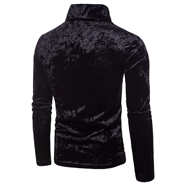 Herrar Sammet Långärmad Skjorta Turtleneck Slim Fit Topp Black M