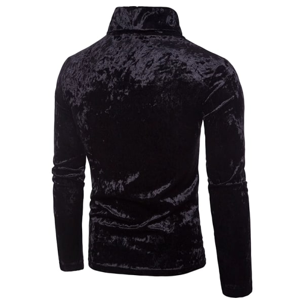 Mænds Fløjls Skjorte med Lange Ærmer og Høj Hals - Slim Fit Top Black XL