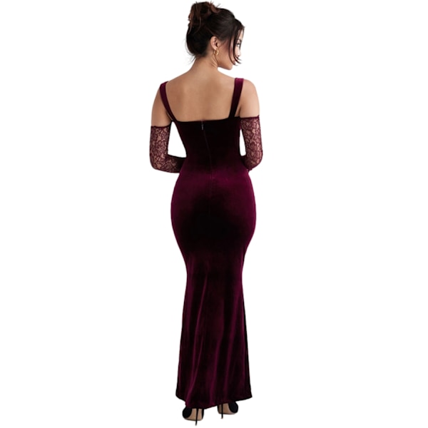 Kvinnors spetsbroderad halter-strapless hipster långklänning Red XS
