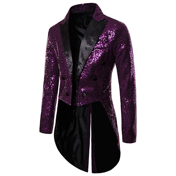 Herrar Sekven Tuxedo Jacka Svansar Slim Fit Frack Klänning Jacka Purple 2XL