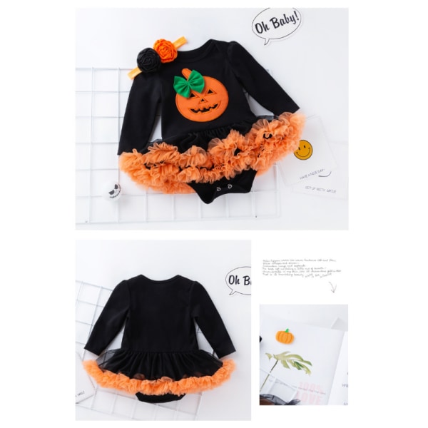 Baby Girls Halloween Outfits Långärmad pumpaklänning black L