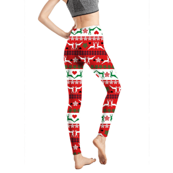 Stretchiga strumpbyxor för kvinnor för jul, Xmas Leggings red white S