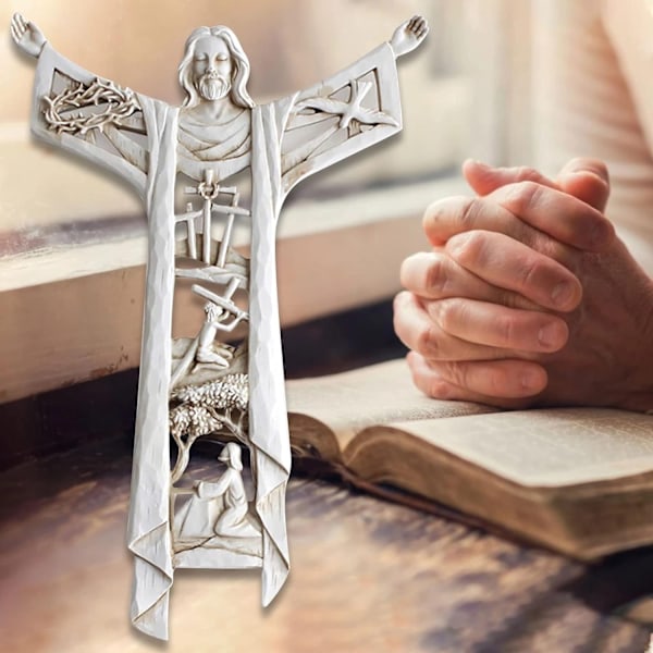 Korsfäst Jesus Väggstaty Handgjord Uthålad Kors 21*14*1.5CM