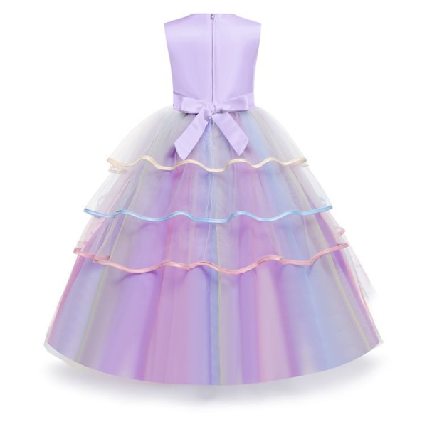 Flower Girls Dress Unicorn Rainbow Pageant Princess Party Purple 110cm