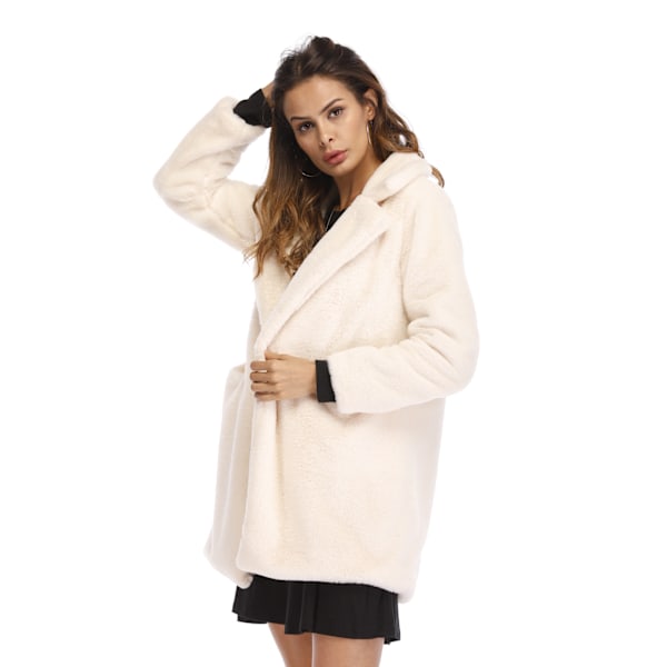 Vinterjakke til kvinder med varm krave i kunstig pels, indvendig foring og knapper White XL