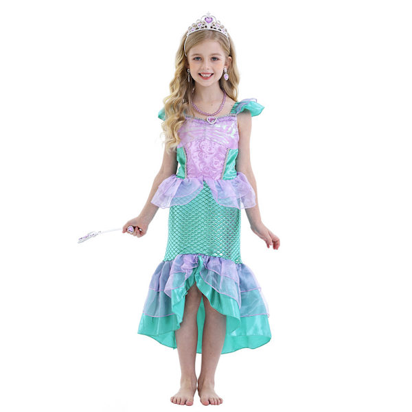 Sjöjungfrukostym för flickor, barn, prinsessa, festkläder, cosplay-outfit 140cm