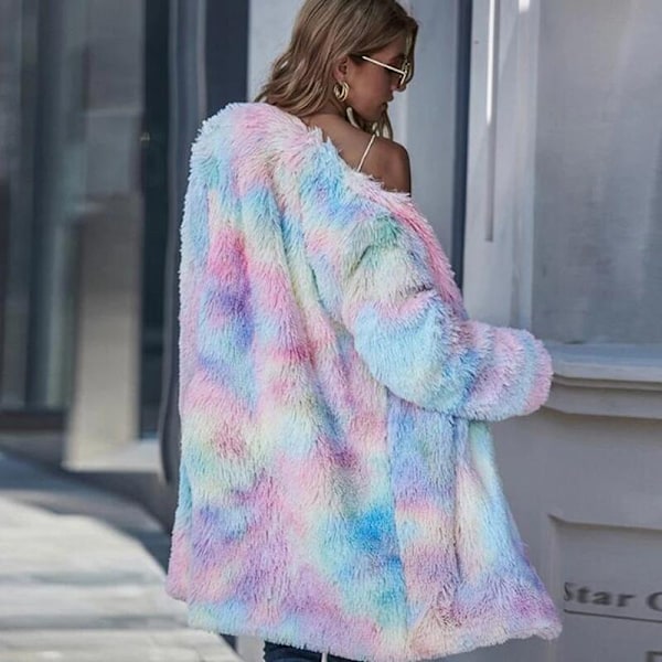 Dame Fleecejakke Fuzzy Hætte Casual Frakke Cardigan Trøjer med Lommer M