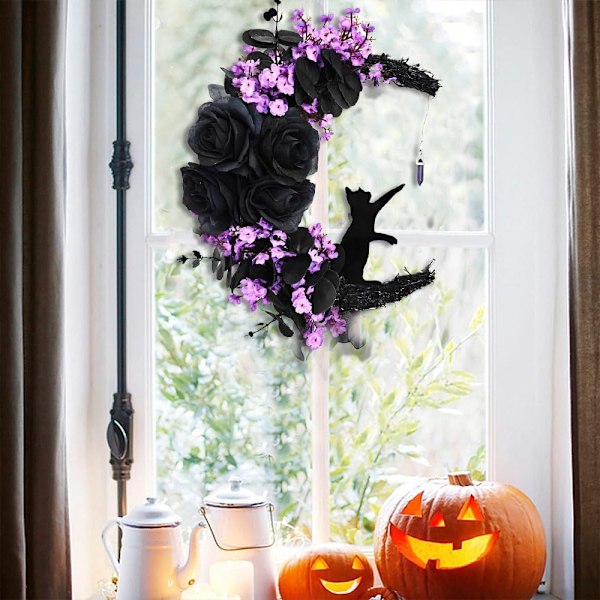Halvmånekrans med Ljus, Halloweenkransar för Entrédörren C