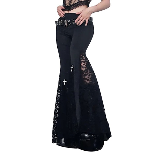 Dame Blonde Flare Leggings Gotisk Høj Talje Bell-Bottom Bukser M