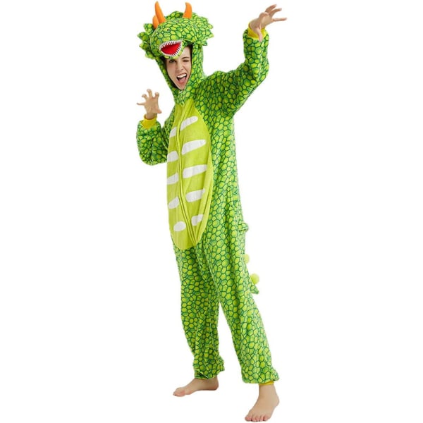 Triceratops Animal Onesie Halloween Pyjamas för vuxna Green M