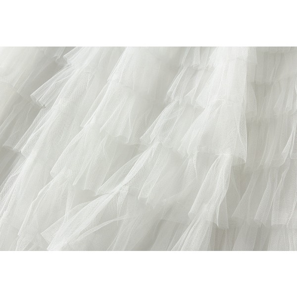 Dame Elastisk Talje Lagdelt Mesh Skørt White M