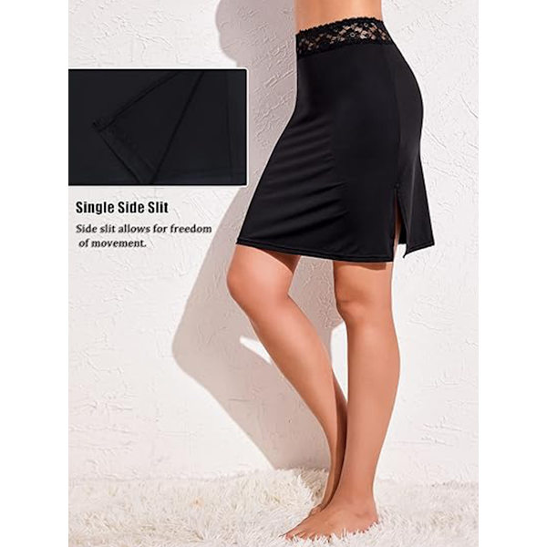 Halvunderkjol för kvinnor Underskirt Short Mini kjol med blommig spets midjeband black M