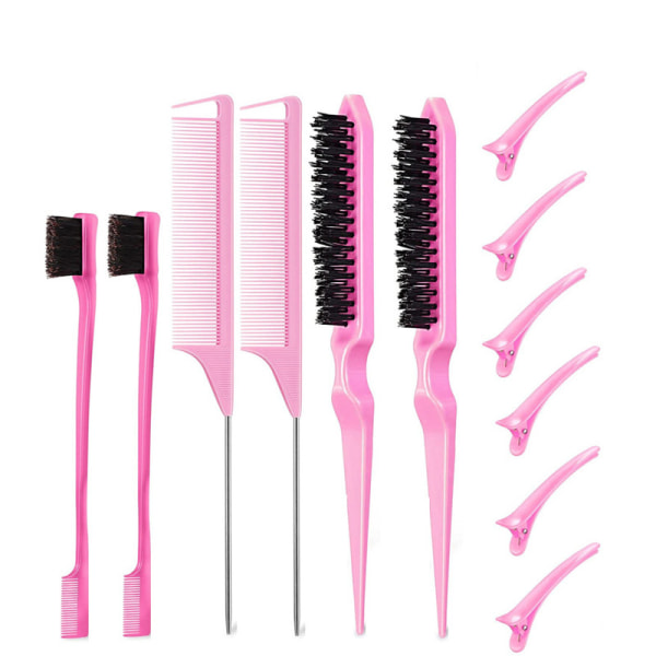 12 delar hårstyling set retande hårborste Trippel retande kam light pink