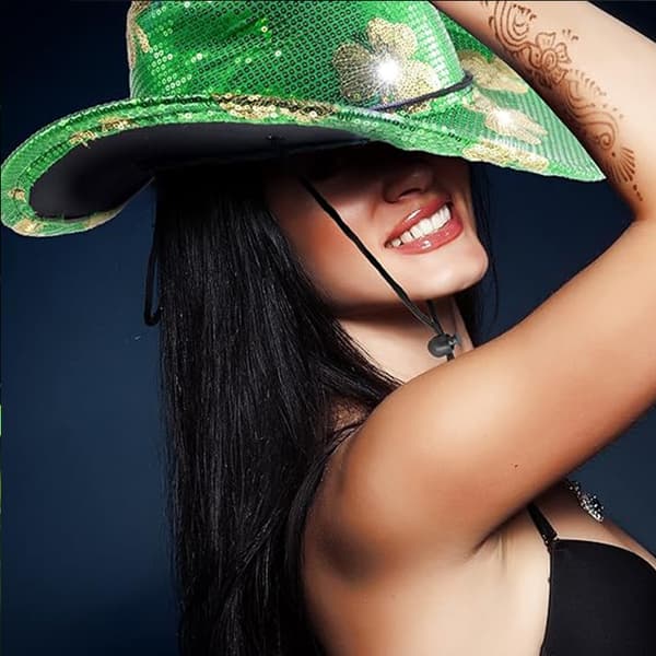 LED Lysende Kløver St. Patricks Cowboyhat til Mænd & Kvinder Green
