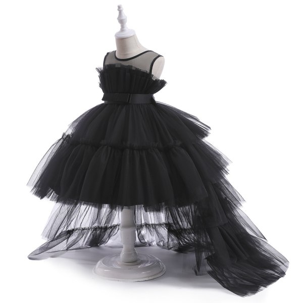 Spetsklänning med volanger för babyflickor, festklänning för bal Black 140cm