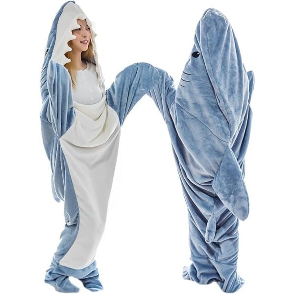 Shark Onesie Vuxen, bärbar Shark Blanket Onesie Sovsäck Blue 170cm