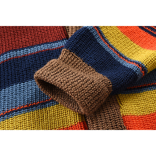 Herrar Casual Knapp-Ner Cardigan Tröja Retro Färgblock Randig Tröja M