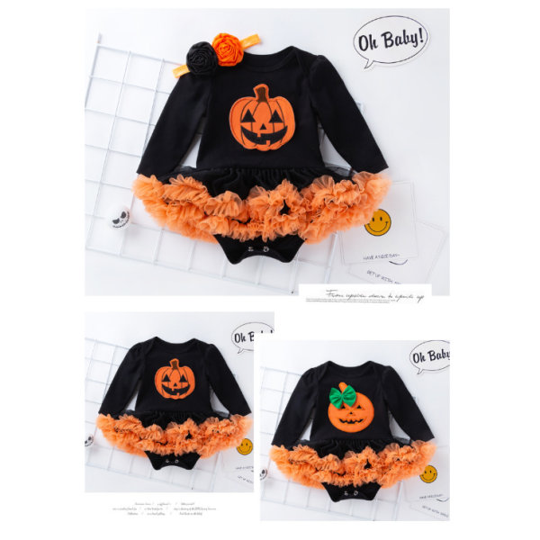 Baby Girls Halloween Outfits Långärmad pumpaklänning black orange XL