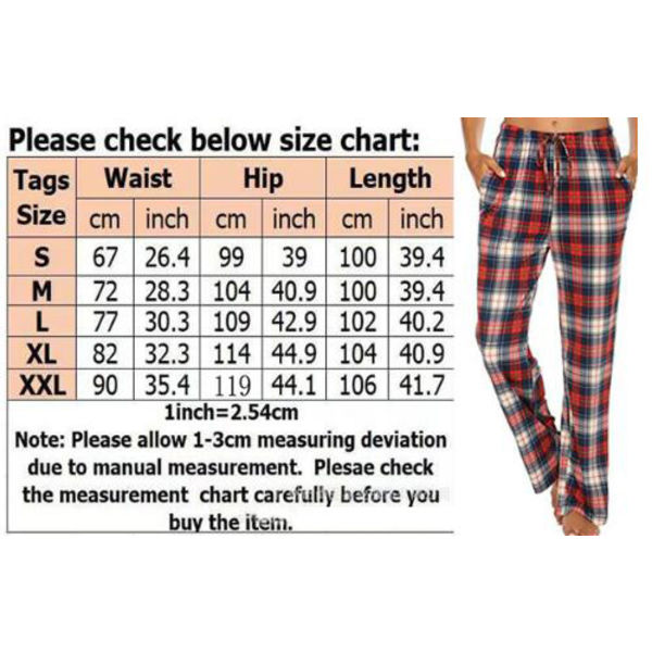 Naisten vyötäröllä nauhalla säädettävät ruudullinen pyjamahousut Red Black XL