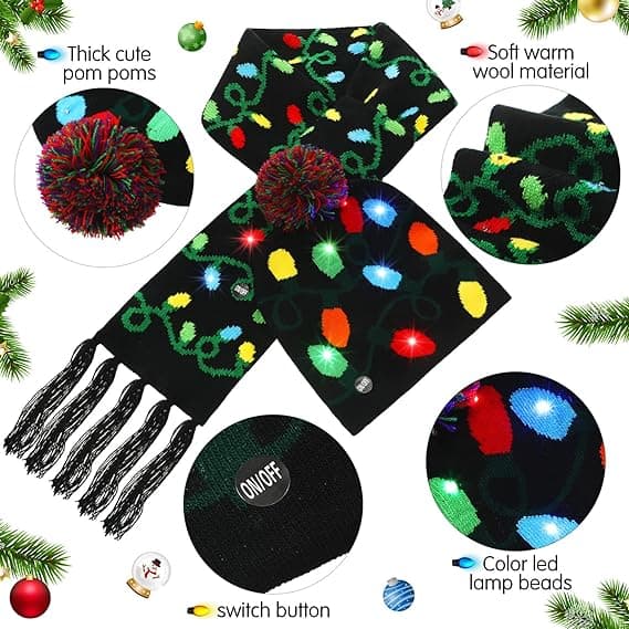 4-pack LED-upplysta julmössa, halsduk och vantar för barn Black