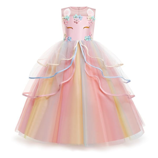 Kukkakaupan tyttöjen mekko Yksisarvinen sateenkaari Kilpailu Prinsessa Juhla pink 150cm