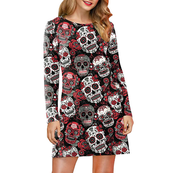Kvinnors Halloween-kostym Skelett Roliga midiklänningar red S