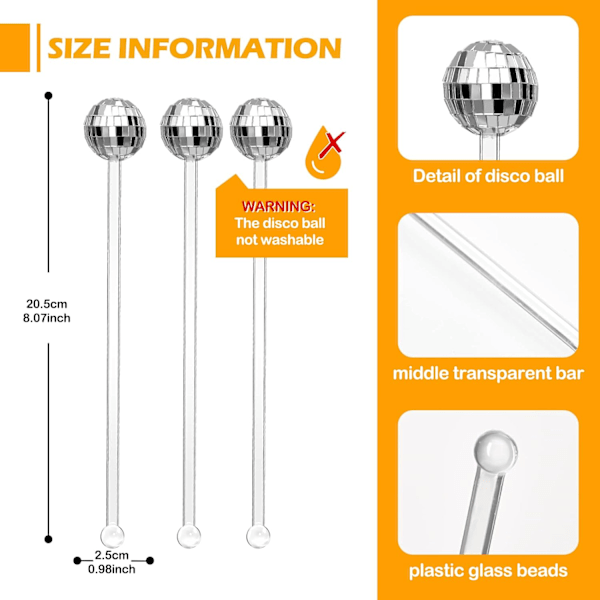 24 stk Discokuler Cocktailrør Plast Runde Topp Swizzle Sticks Silver