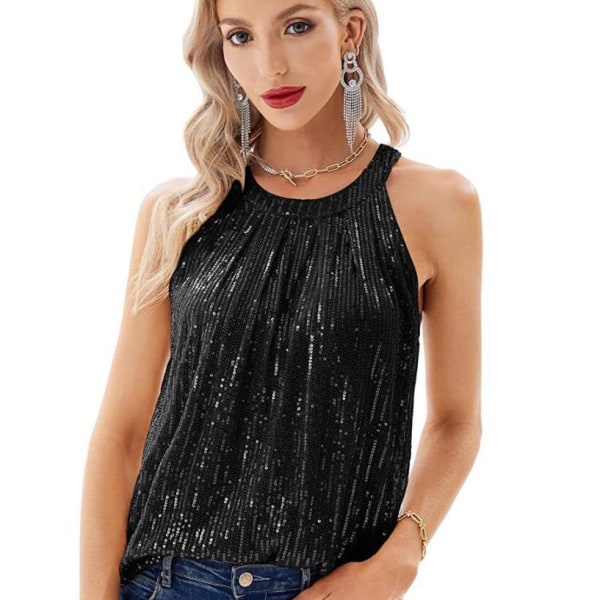 Kvinners Sequin Camisole Festløs Skjorte Black S