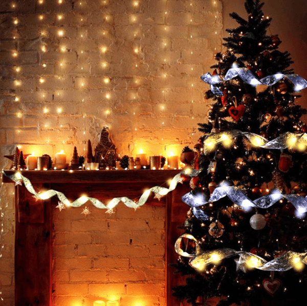 Christmas Tree String Lights, Glödande Ribbon Lights silver 16.4FT 50Led