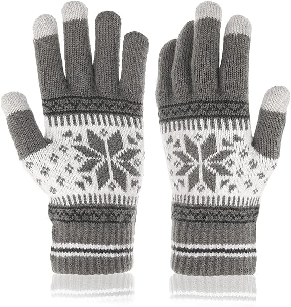 1 Par Touchscreen-Vantar Vinter Snöflinga Tryck Vinter Tjocka Stickade Vantar Grey