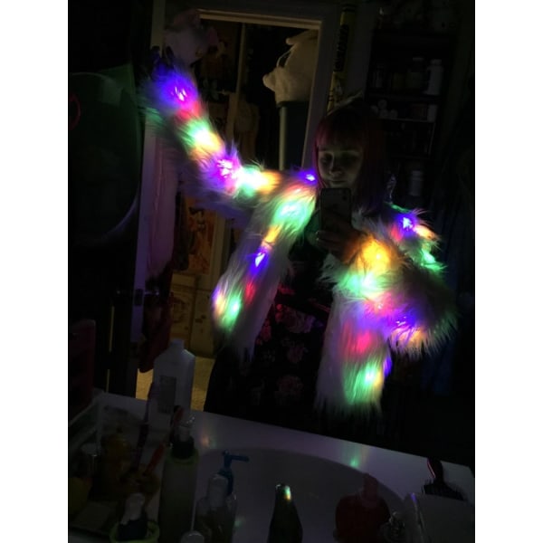 Ljusande Pälsjacka för Kvinnor Regnbågsglittrande LED Pälsjacka 2XL
