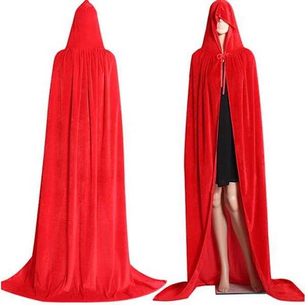 Halloween-kappa i lång sammet med huva för vuxna - Vampyrkappa Red L
