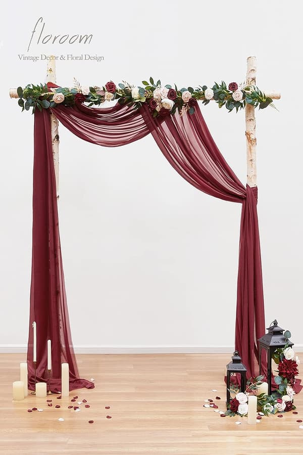 Bryllupsbue Drapere Stoff 2 Paneler 20Ft Burgundy 75*600cm