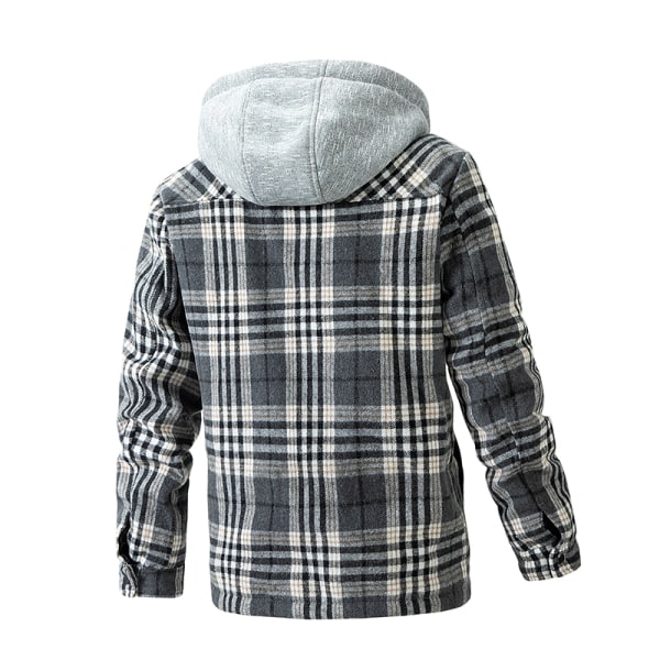 Mænds Bomulds Plaid Skjortejakke Fleeceforet Flannelskjorte Sherpa Knappet Jakke Style1 3XL