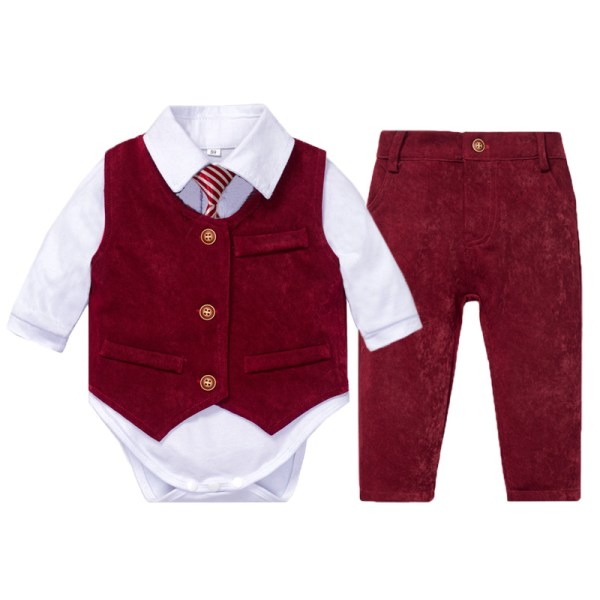 Baby Boy Suit Toddler Formell Outfit Barn 3-delad väst Gentleman Kläder 12M