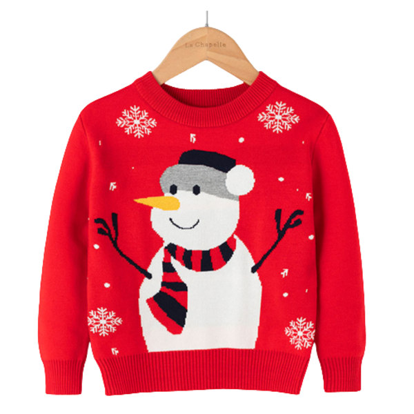 Kids Christmas Crew Neck Stickad Söt Pullover Red 100