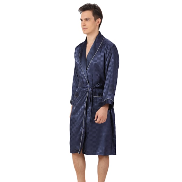 Mænds silkebadekåbe i to dele med firkantet, langærmet badekåbe Navy 3XL