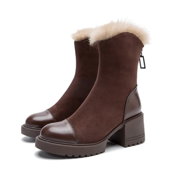 Chunky Sole damskor med Chelsea Boot Fur Boots Brown 39