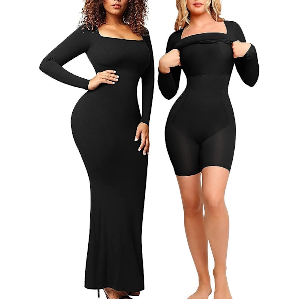 Långärmad Maxiklänning Bodycon Cocktailklänning Black S