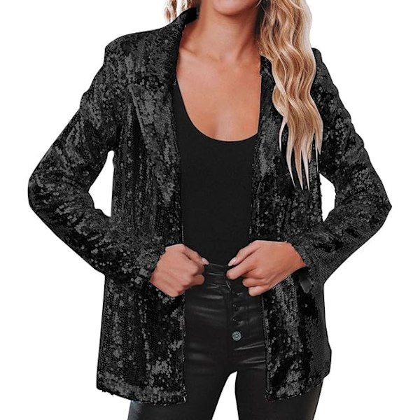 Dame Blazer Letvægts Lange Ærmer Enkelt Knappen Slank Blazer Black L