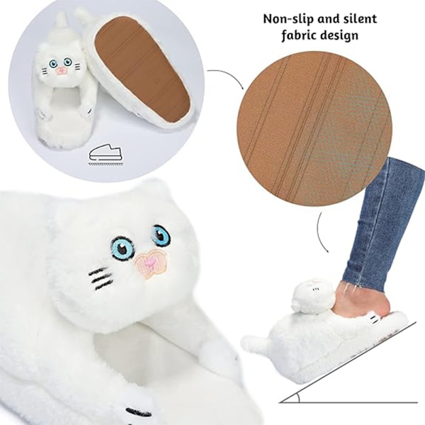 Plush Katttofflor för Kvinnor, Halksäkra Söta Vintervarma Golvskotofflor White