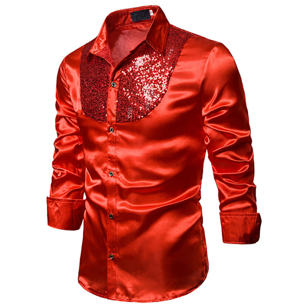 Menn's Skinnende Sekvens Disco Party Skjorter Red 2XL